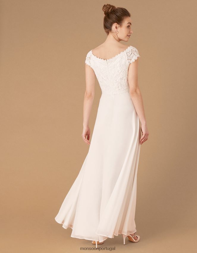 roupas vestido de noiva bardot com corpete de renda sloane Monsoon mulheres marfim RPLH8F1153