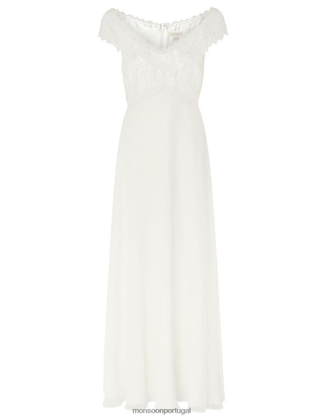roupas vestido de noiva bardot com corpete de renda sloane Monsoon mulheres marfim RPLH8F1153