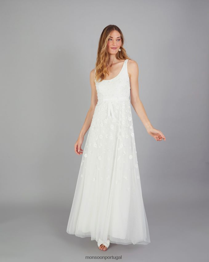 roupas vestido de noiva bordado amelie Monsoon mulheres marfim RPLH8F401