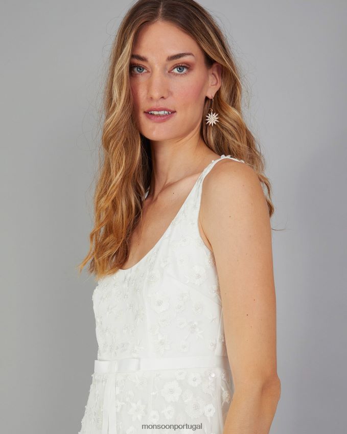 roupas vestido de noiva bordado amelie Monsoon mulheres marfim RPLH8F401