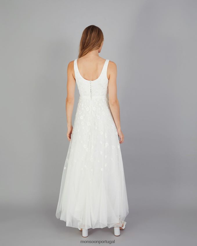 roupas vestido de noiva bordado amelie Monsoon mulheres marfim RPLH8F401