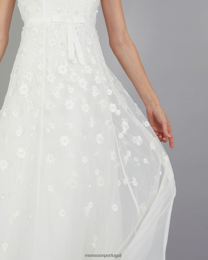 roupas vestido de noiva bordado amelie Monsoon mulheres marfim RPLH8F401