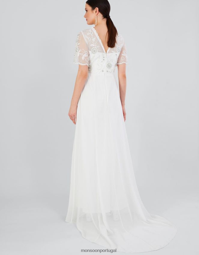 roupas vestido de noiva bordado liz Monsoon mulheres marfim RPLH8F704