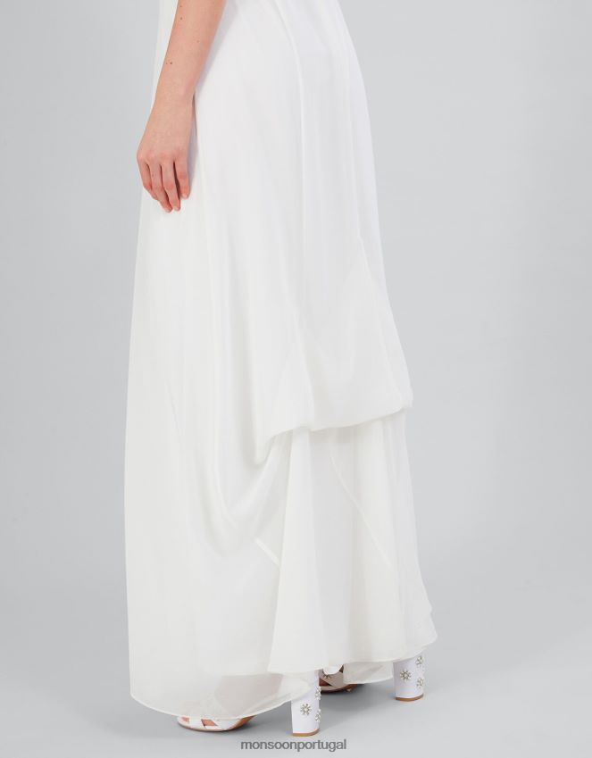 roupas vestido de noiva bordado liz Monsoon mulheres marfim RPLH8F704