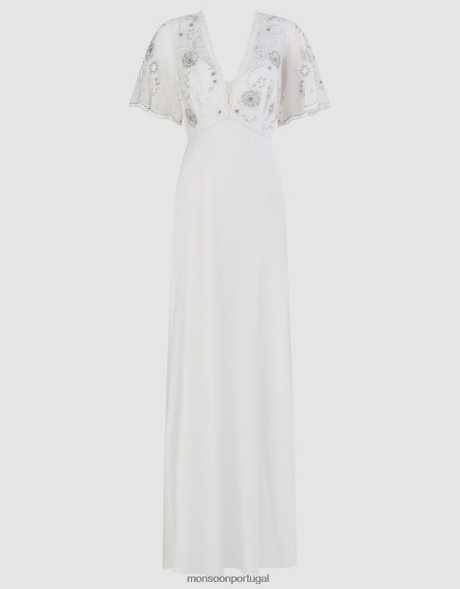 roupas vestido de noiva bordado liz Monsoon mulheres marfim RPLH8F704