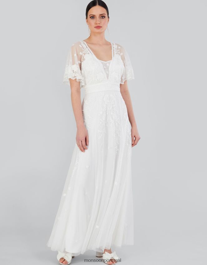 roupas vestido de noiva bordado maggie Monsoon mulheres marfim RPLH8F932