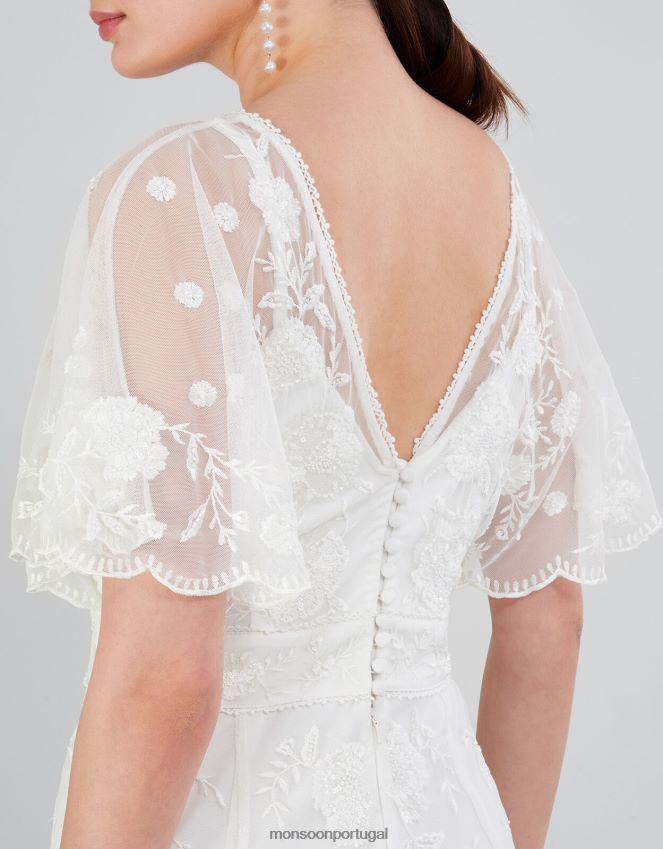 roupas vestido de noiva bordado maggie Monsoon mulheres marfim RPLH8F932