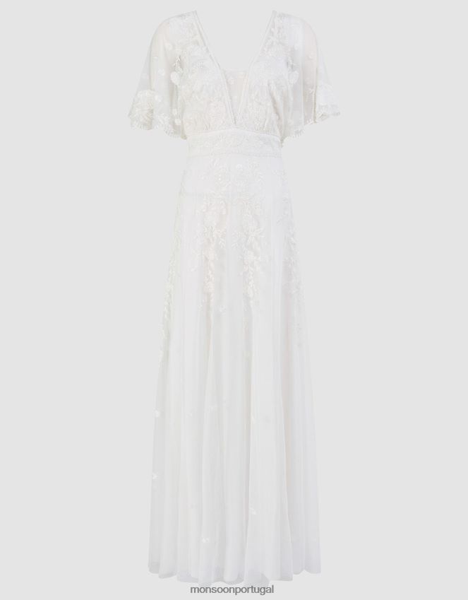 roupas vestido de noiva bordado maggie Monsoon mulheres marfim RPLH8F932