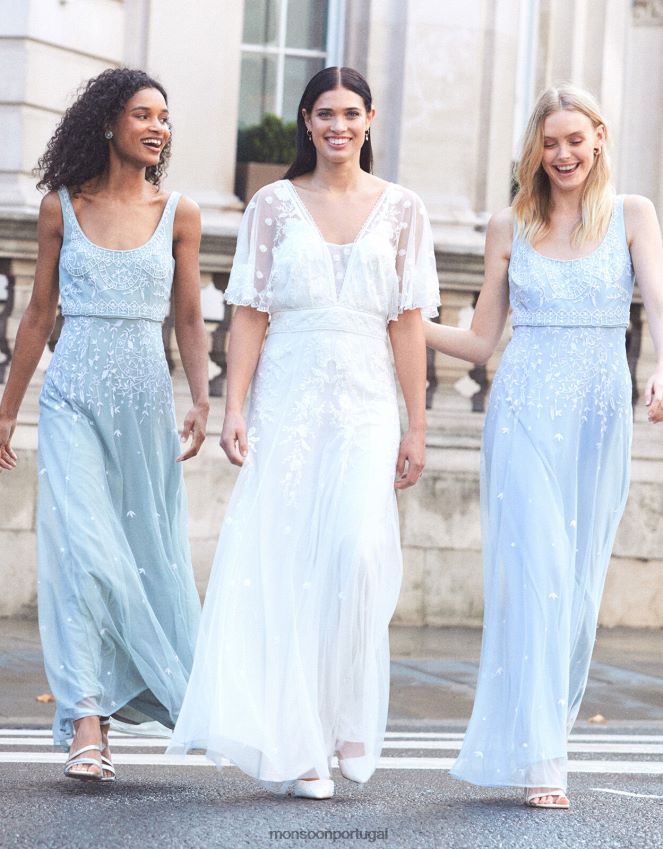 roupas vestido de noiva bordado maggie Monsoon mulheres marfim RPLH8F932