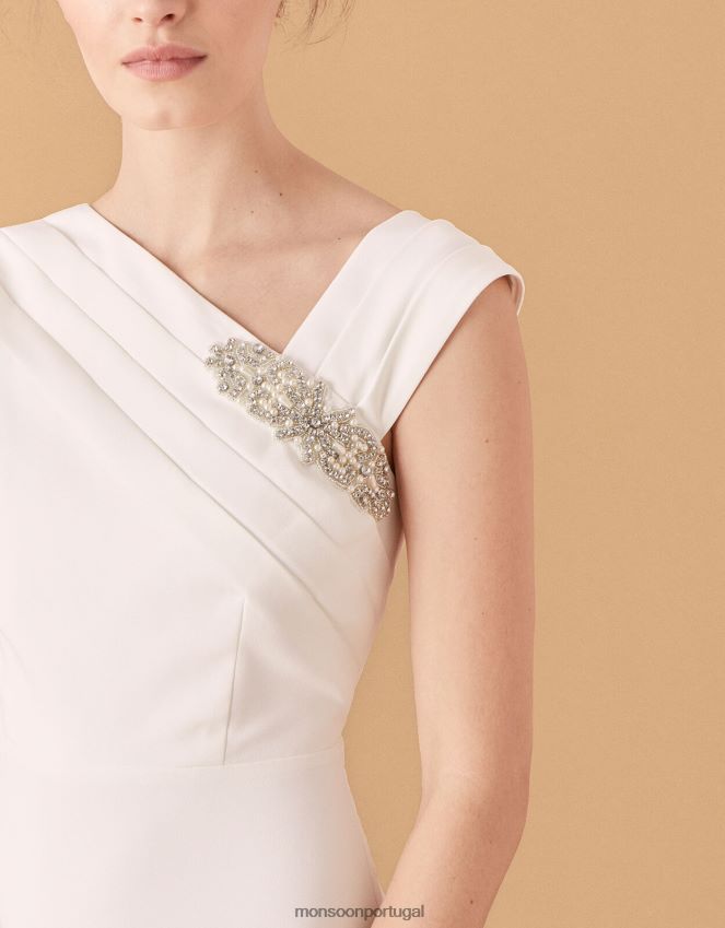 roupas vestido de noiva com broche adornado tess Monsoon mulheres marfim RPLH8F1127
