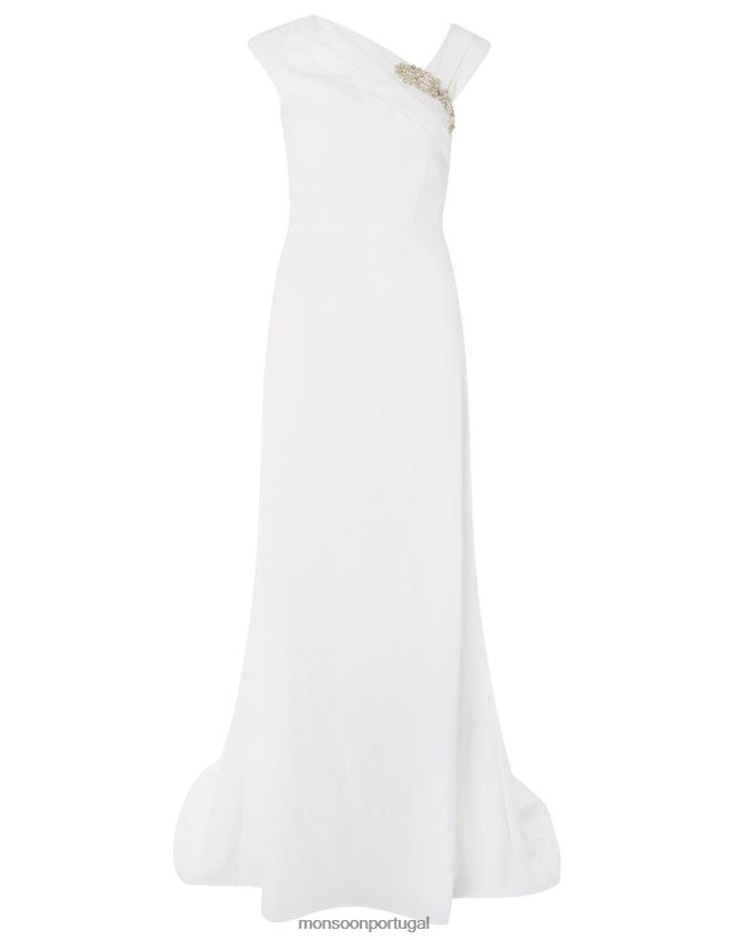 roupas vestido de noiva com broche adornado tess Monsoon mulheres marfim RPLH8F1127