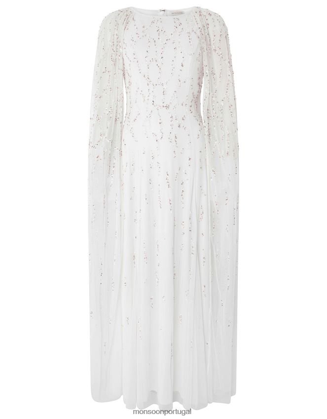 roupas vestido de noiva com capa decorada naomi Monsoon mulheres marfim RPLH8F1170