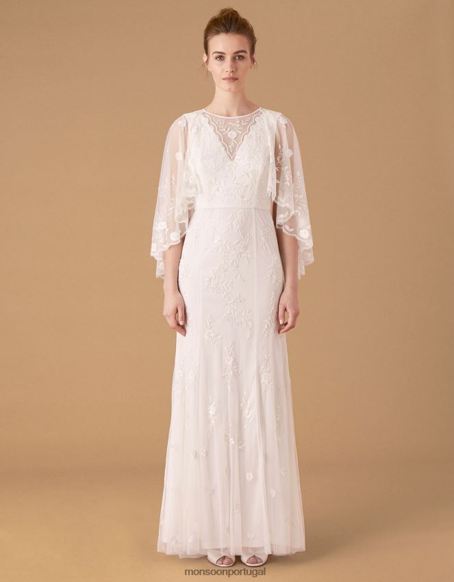 roupas vestido de noiva com capa floral zoey Monsoon mulheres marfim RPLH8F1150