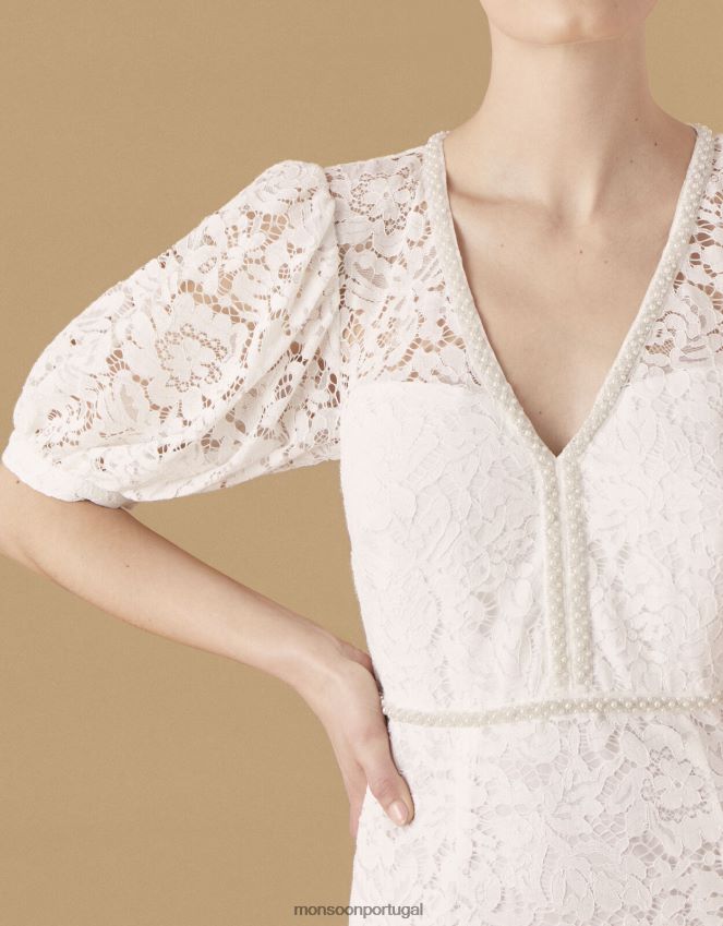 roupas vestido de noiva de renda com brilhantes e nicky Monsoon mulheres marfim RPLH8F2741