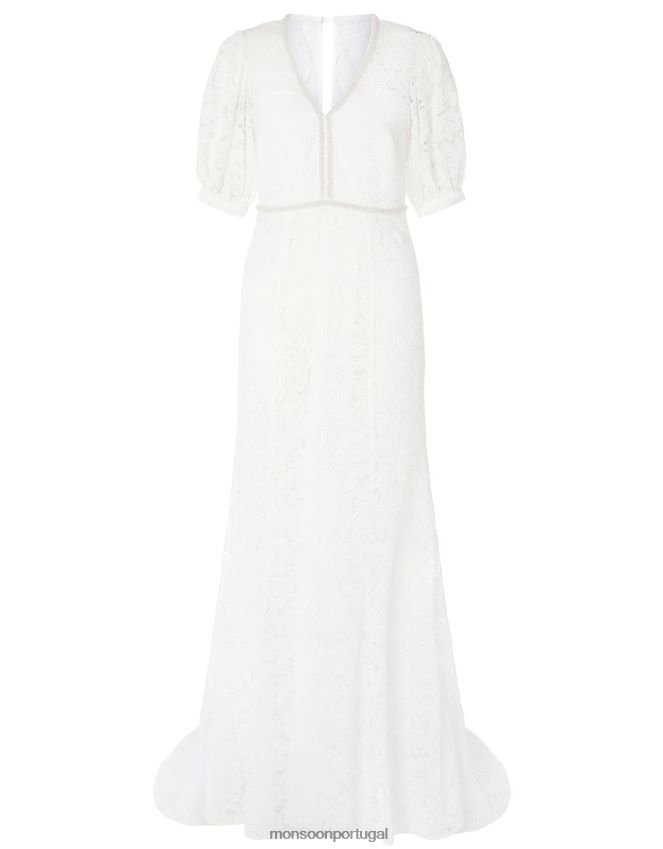 roupas vestido de noiva de renda com brilhantes e nicky Monsoon mulheres marfim RPLH8F2741
