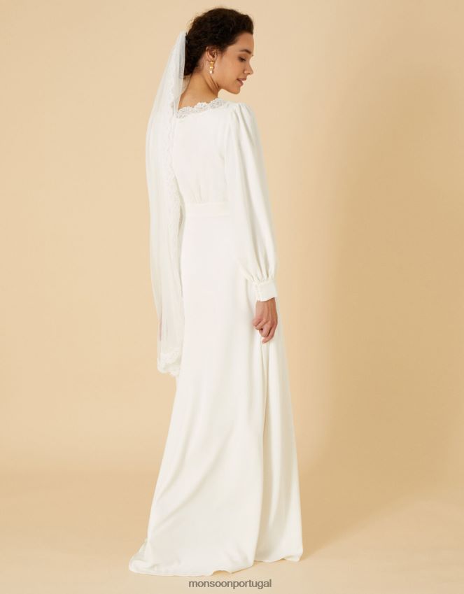 roupas vestido de noiva de renda de manga longa cecilia Monsoon mulheres marfim RPLH8F1119