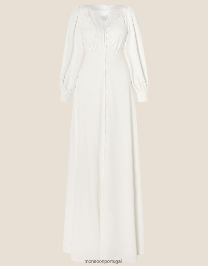 roupas vestido de noiva de renda de manga longa cecilia Monsoon mulheres marfim RPLH8F1119