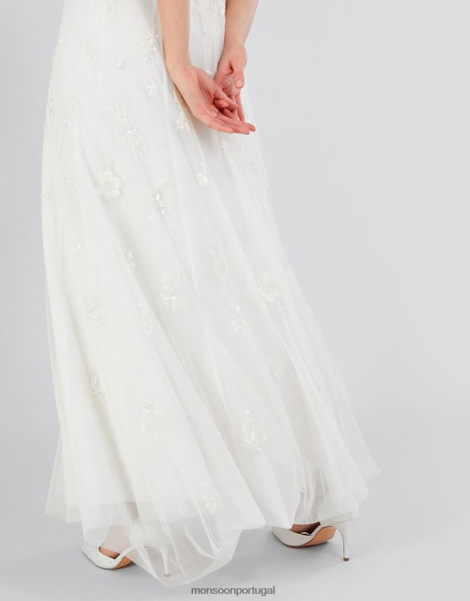 roupas vestido de noiva decorado caroline Monsoon mulheres marfim RPLH8F695