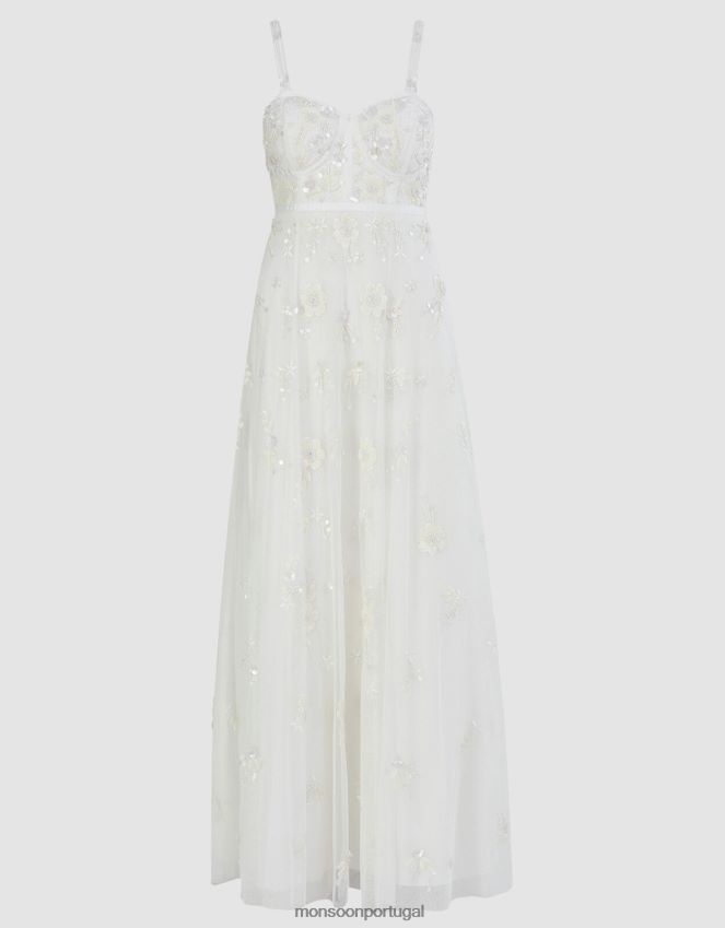 roupas vestido de noiva decorado caroline Monsoon mulheres marfim RPLH8F695