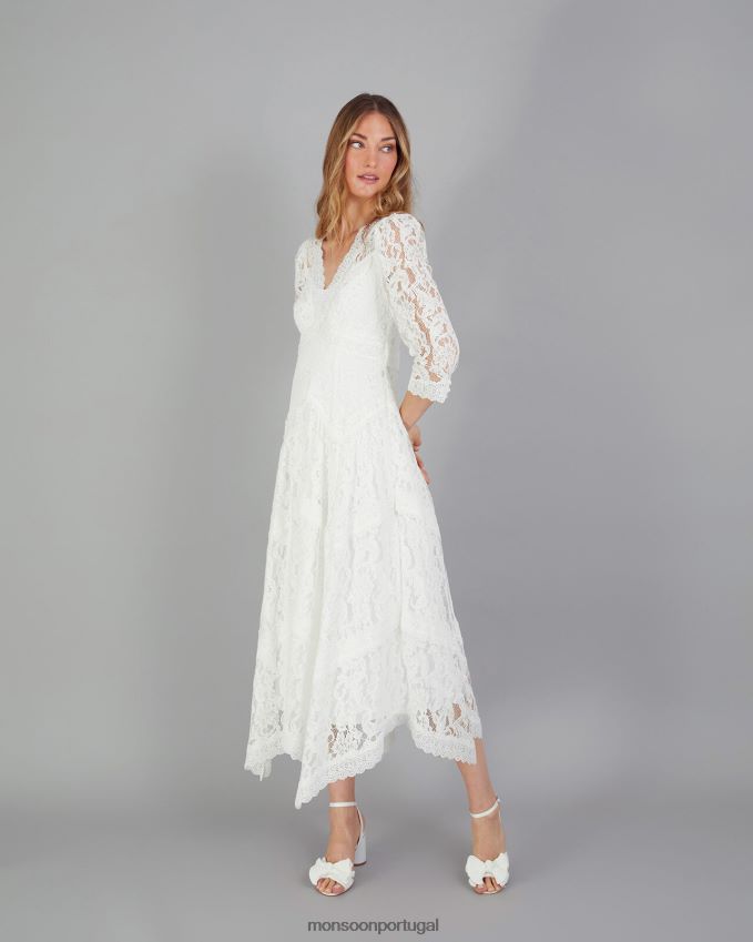roupas vestido de noiva emily renda lenço com bainha Monsoon mulheres marfim RPLH8F617