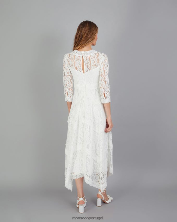 roupas vestido de noiva emily renda lenço com bainha Monsoon mulheres marfim RPLH8F617