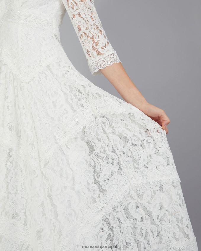 roupas vestido de noiva emily renda lenço com bainha Monsoon mulheres marfim RPLH8F617
