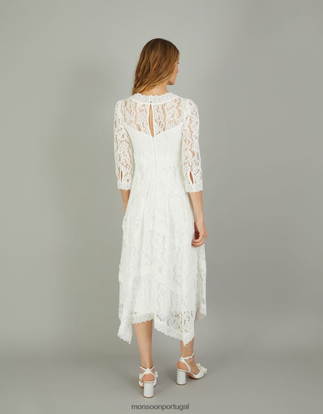 roupas vestido de noiva emily renda lenço com bainha Monsoon mulheres marfim RPLH8F617