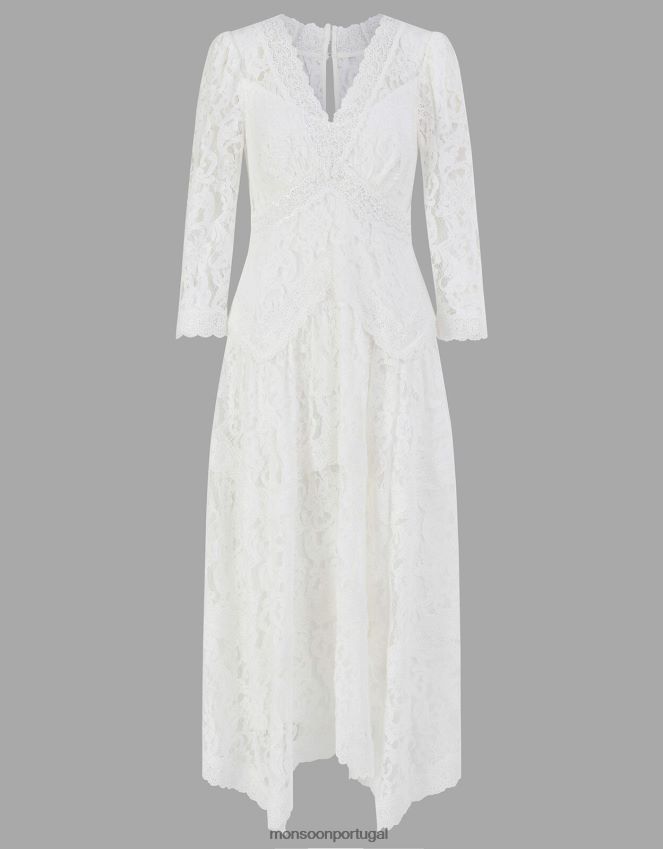 roupas vestido de noiva emily renda lenço com bainha Monsoon mulheres marfim RPLH8F617