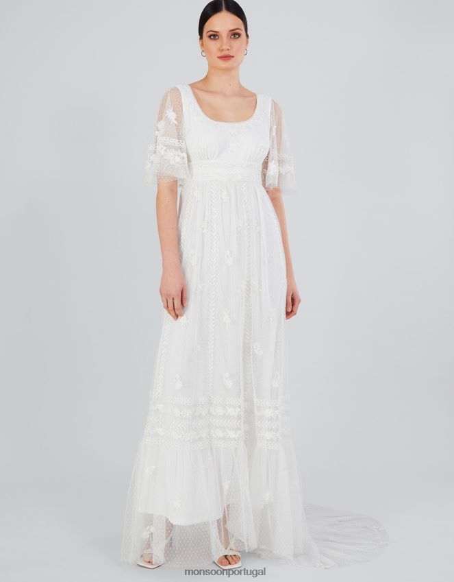roupas vestido de noiva julita bordado em renda Monsoon mulheres marfim RPLH8F531