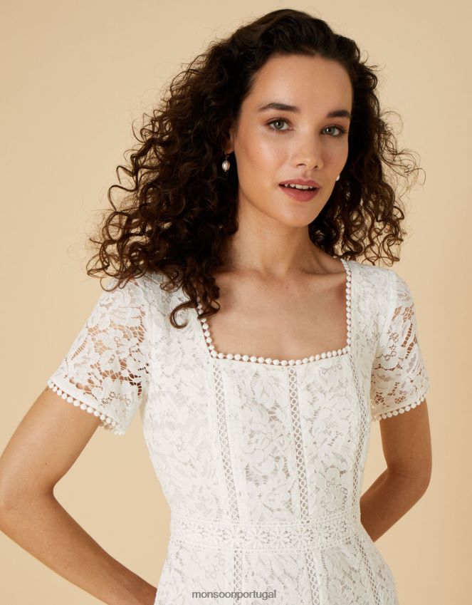 roupas vestido de noiva kim com decote quadrado e renda Monsoon mulheres marfim RPLH8F1043