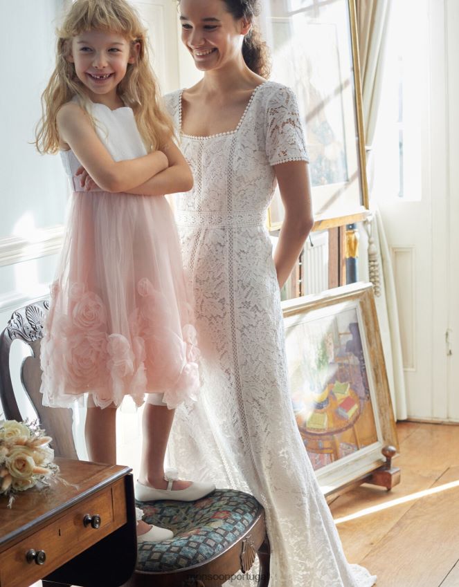 roupas vestido de noiva kim com decote quadrado e renda Monsoon mulheres marfim RPLH8F1043