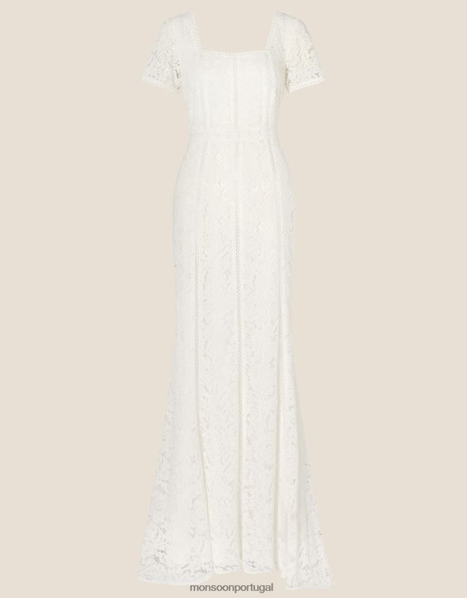 roupas vestido de noiva kim com decote quadrado e renda Monsoon mulheres marfim RPLH8F1043