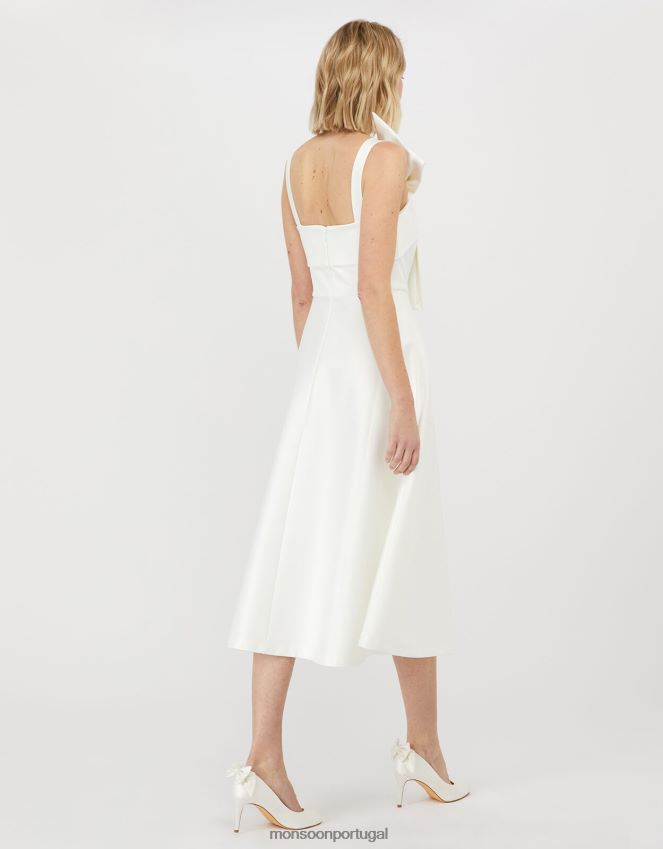 roupas vestido de noiva midi de cetim com laço carrie Monsoon mulheres marfim RPLH8F1166