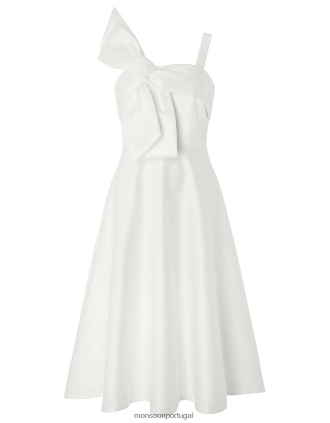 roupas vestido de noiva midi de cetim com laço carrie Monsoon mulheres marfim RPLH8F1166
