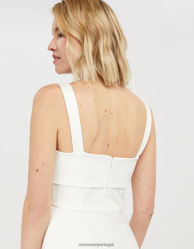 roupas vestido de noiva midi de cetim com laço carrie Monsoon mulheres marfim RPLH8F1166