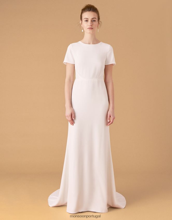 roupas vestido de noiva shauna em crepe e renda Monsoon mulheres marfim RPLH8F1142
