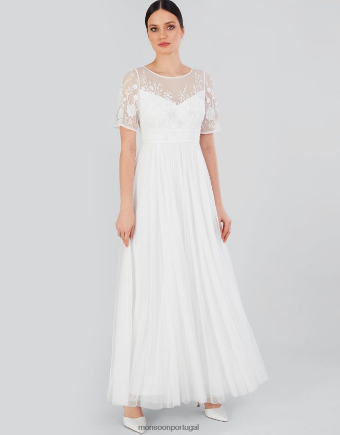 roupas vestido maxi de noiva bordado ali Monsoon mulheres marfim RPLH8F616