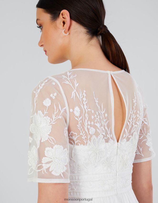 roupas vestido maxi de noiva bordado ali Monsoon mulheres marfim RPLH8F616