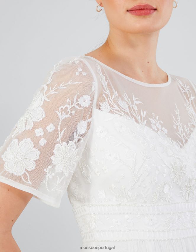 roupas vestido maxi de noiva bordado ali Monsoon mulheres marfim RPLH8F616