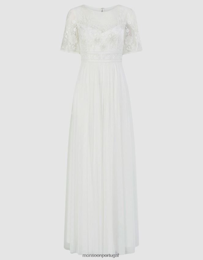 roupas vestido maxi de noiva bordado ali Monsoon mulheres marfim RPLH8F616