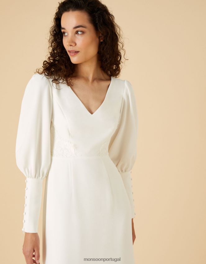 roupas vestido maxi de noiva com manga botão briana Monsoon mulheres marfim RPLH8F1149