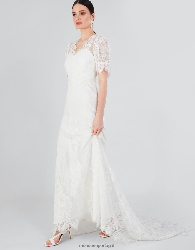 roupas vestido maxi de noiva elizabeth chantilly em renda Monsoon mulheres marfim RPLH8F858