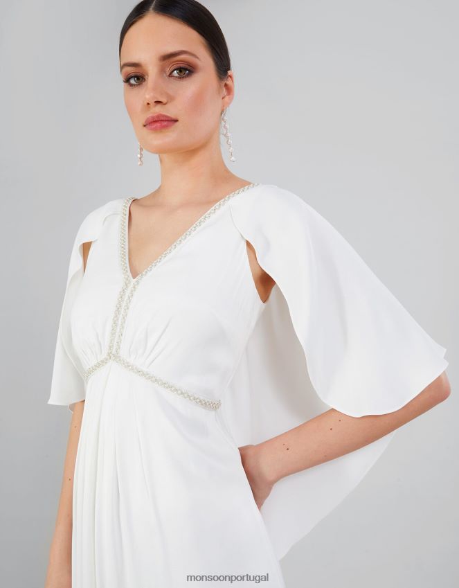 roupas vestido maxi de noiva em cetim sophie Monsoon mulheres marfim RPLH8F399