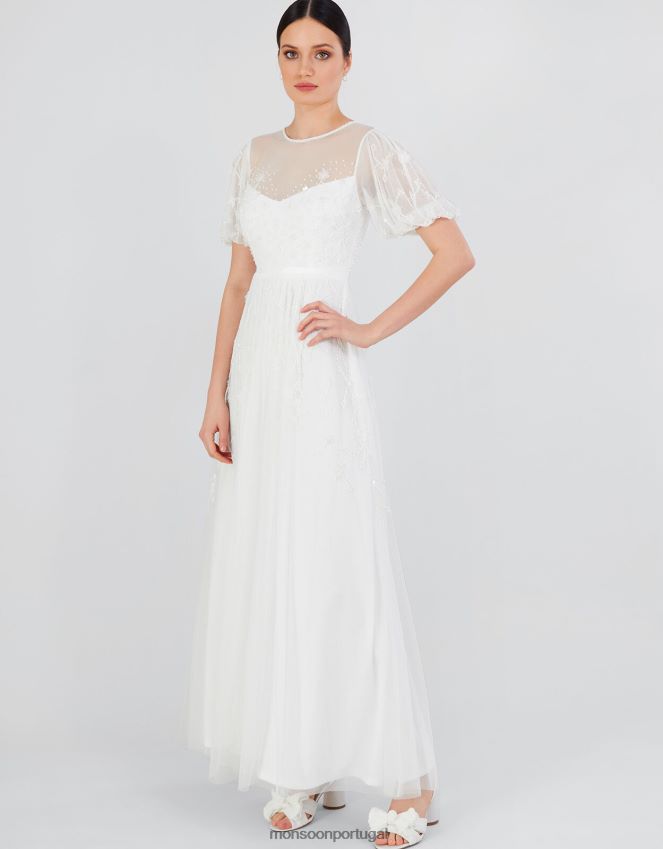 roupas vestido maxi de noiva enfeitado celina Monsoon mulheres marfim RPLH8F527
