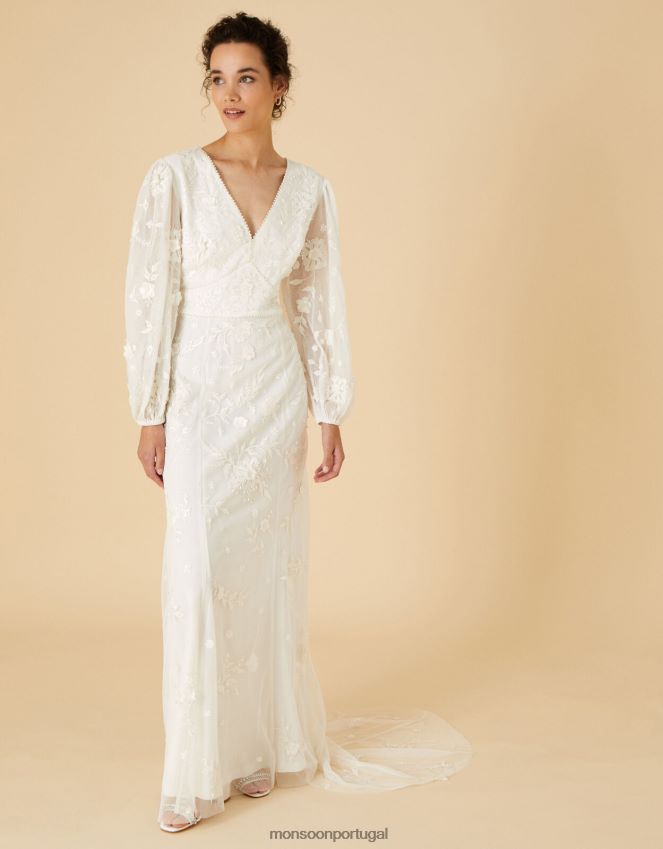 roupas vestido maxi de noiva manga longa jennifer Monsoon mulheres marfim RPLH8F748