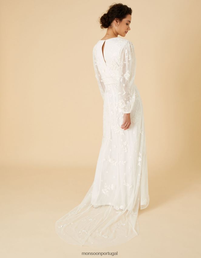 roupas vestido maxi de noiva manga longa jennifer Monsoon mulheres marfim RPLH8F748
