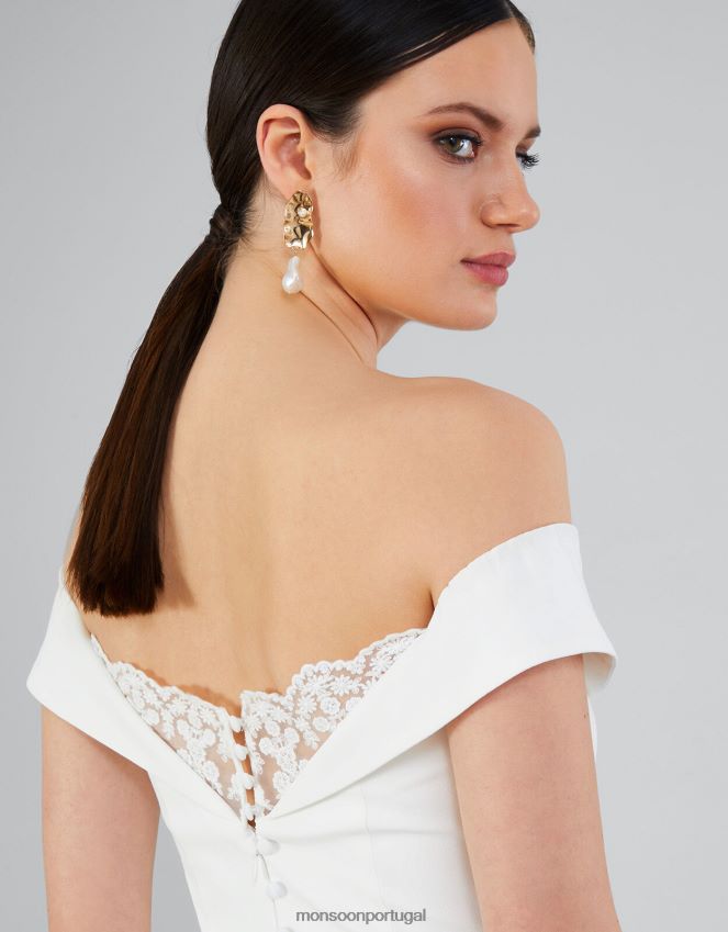 roupas vestido maxi de noiva nancy bardot Monsoon mulheres marfim RPLH8F723