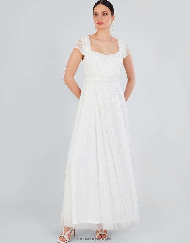 roupas vestido maxi de noiva simone Monsoon mulheres marfim RPLH8F803