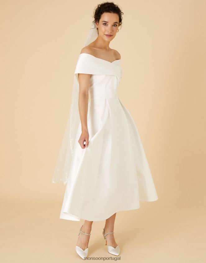 roupas vestido midi de noiva miranda bardot Monsoon mulheres marfim RPLH8F1126