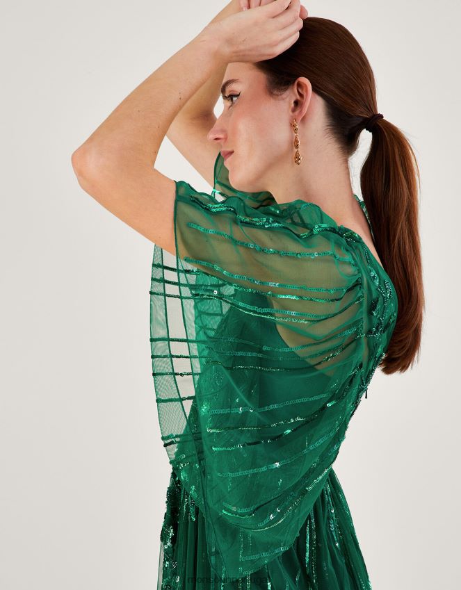 roupas Vestido maxi decorado com ottilie em poliéster reciclado Monsoon mulheres verde RPLH8F1181
